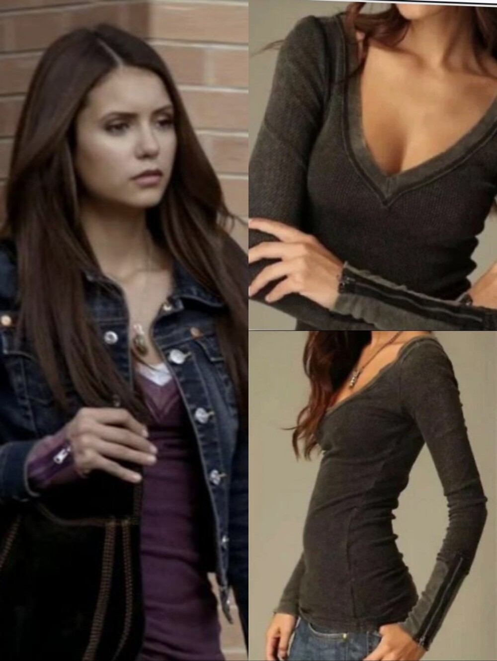 ASO Elena Gilbert Alt. Color Long Sleeve Free People Thermal Shirt Zipper Cuff